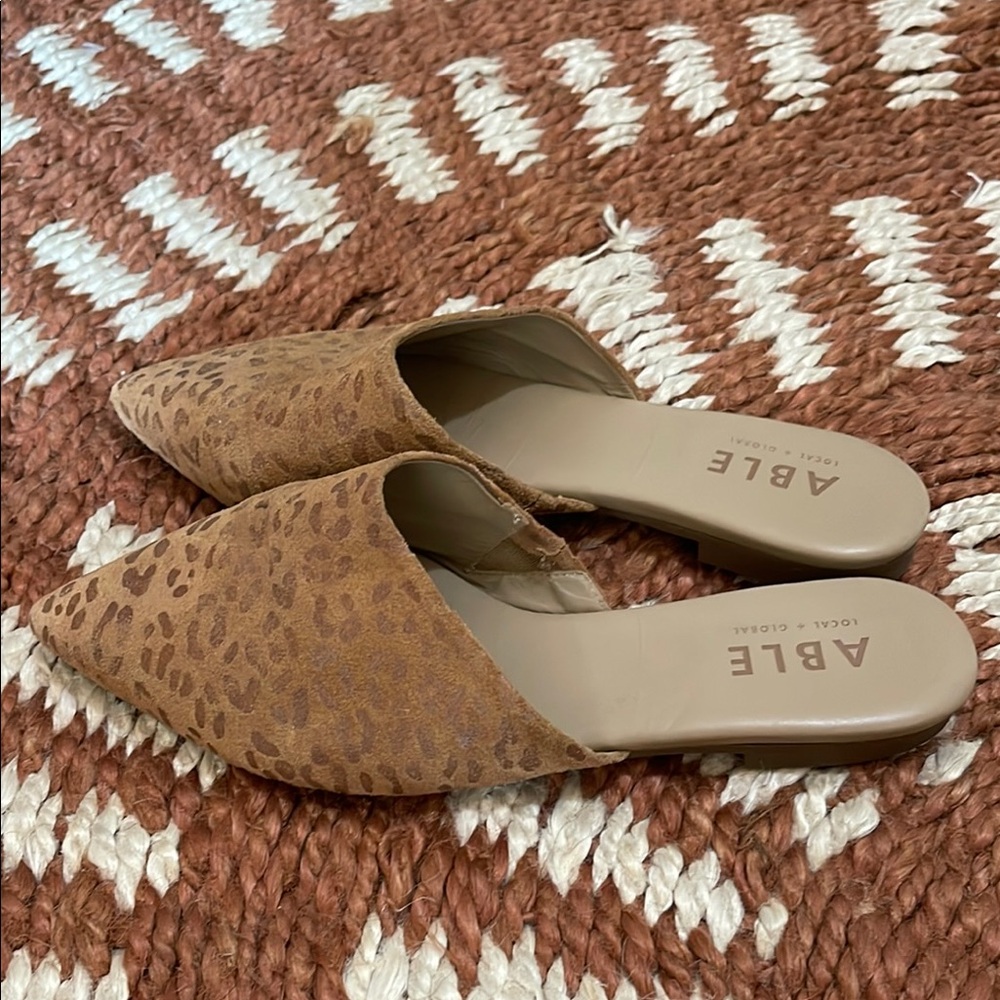 Able Tan Leopard Print Mules - Size 10